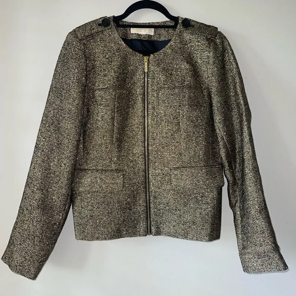 Michael Michael Kors Tweed Pattern Silk Blend Evening Jacket Size 8